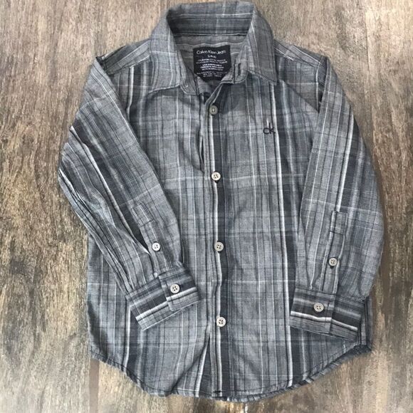 Calvin Klein Jeans Boys Button-down Top, S/P 4, Black & White - Picture 1 of 6